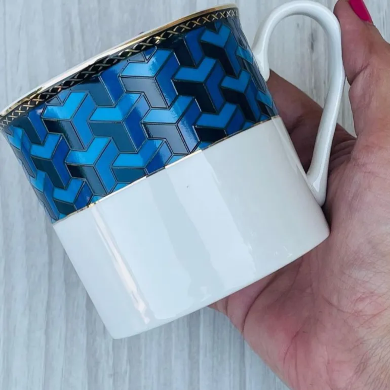 Angela Blue Geo (set of six cups and saucers)