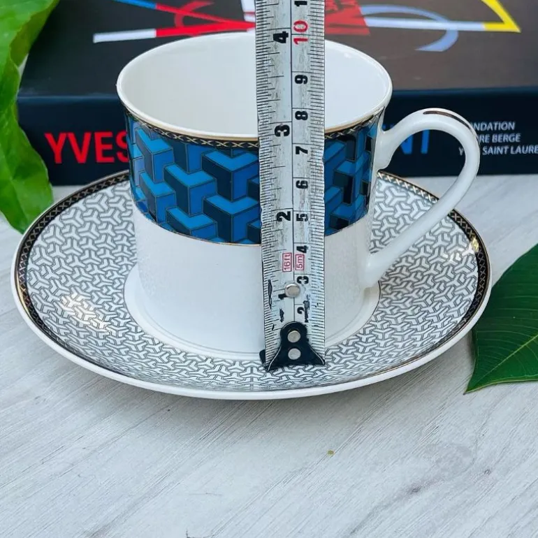 Angela Blue Geo (set of six cups and saucers)