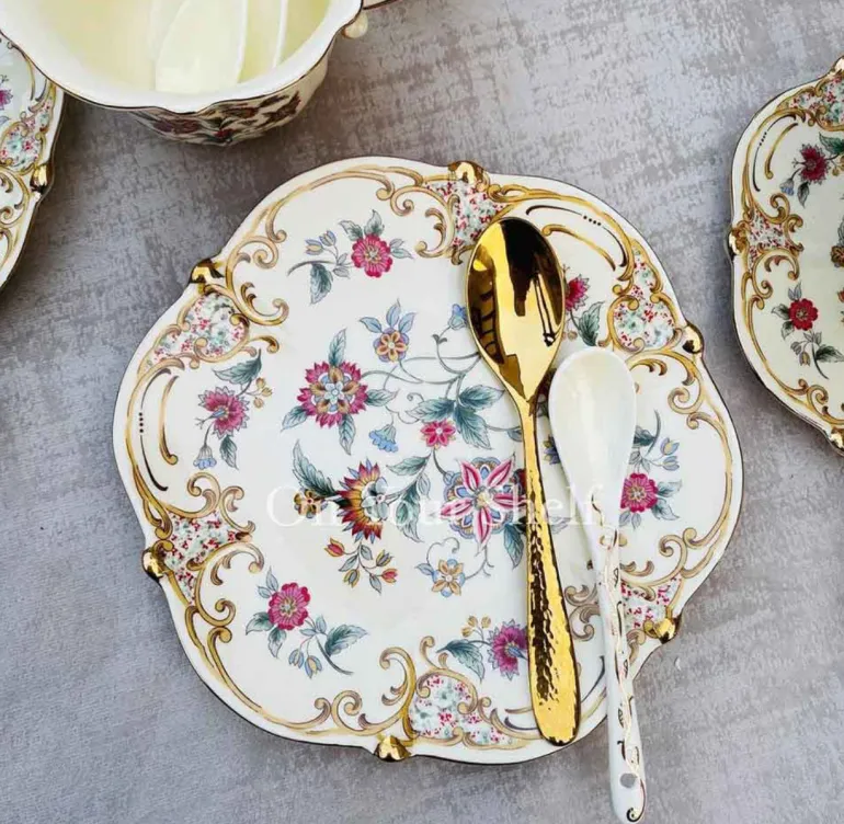 Beige & Red Dinner Set (75 Piece For 8 People)