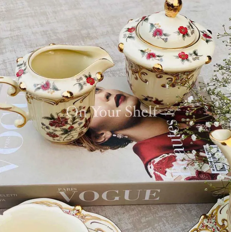 Beige & Red Dinner Set (75 Piece For 8 People)