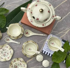 Beige & Red Dinner Set (75 Piece For 8 People)