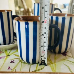 Blue & White Striped Mug & Saucer (single)