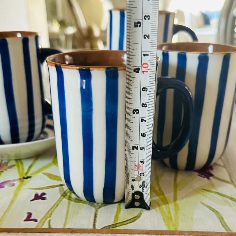 Blue & White Striped Mug & Saucer (single)