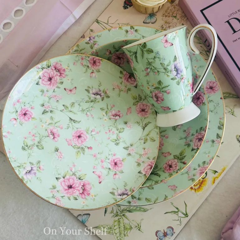 Blush & Mint Petals Plates & Mugs