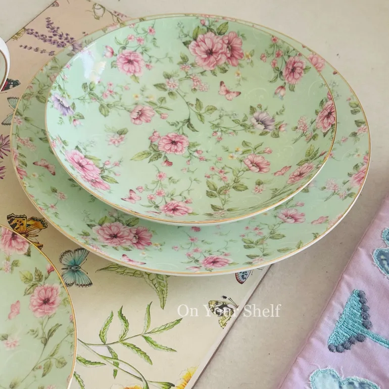 Blush & Mint Petals Plates & Mugs