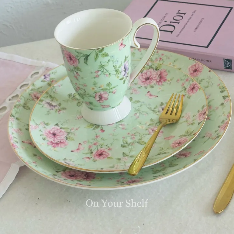 Blush & Mint Petals Plates & Mugs