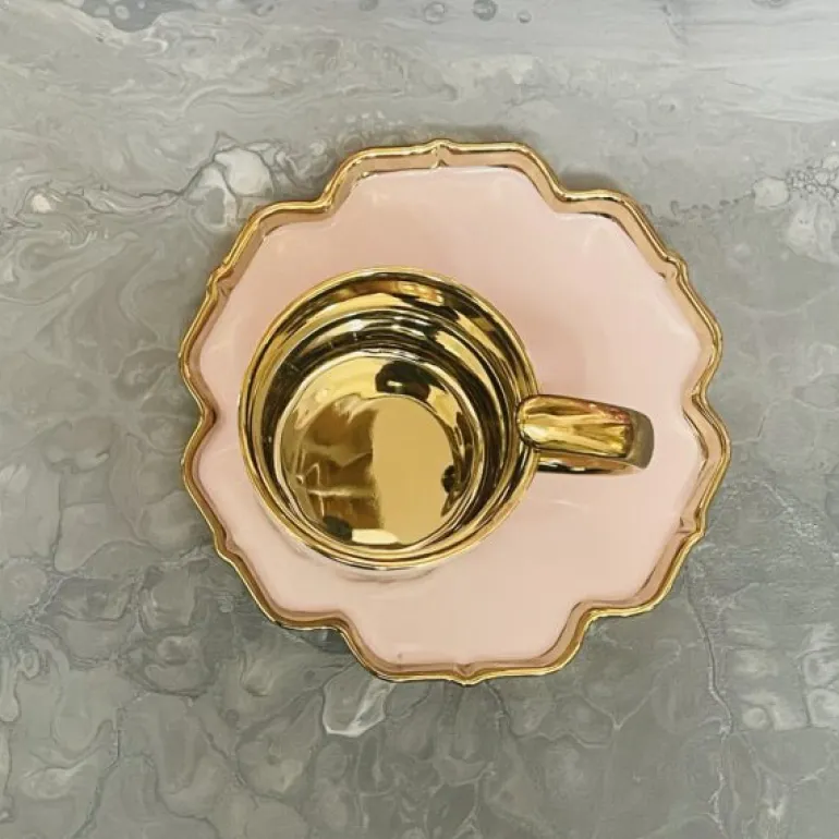 Blush Elegance: Golden Whimsy Cup & Saucer(single cup & saucer)