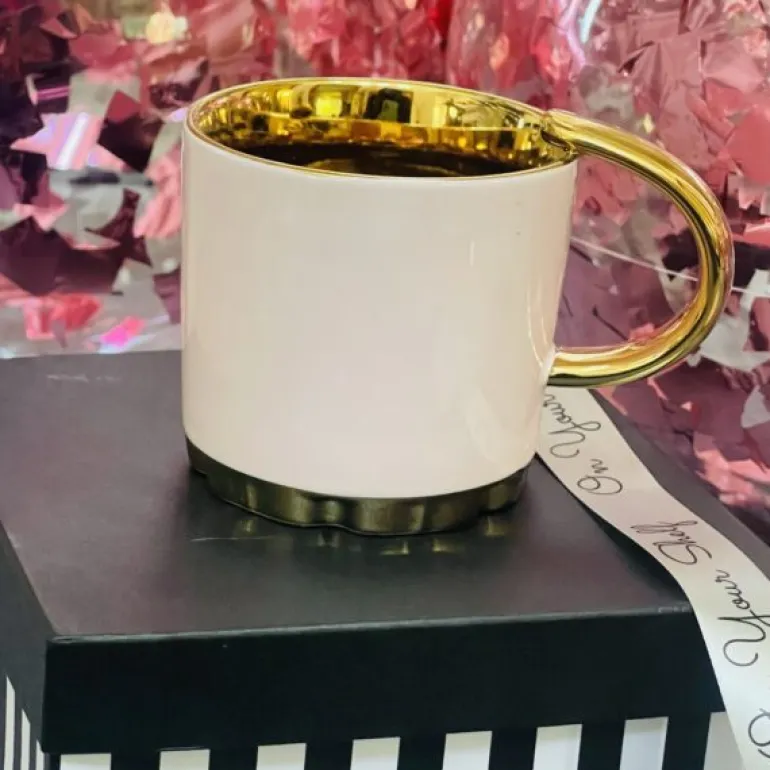 Blush Elegance: Golden Whimsy Cup & Saucer(single cup & saucer)