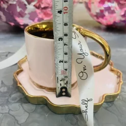Blush Elegance: Golden Whimsy Cup & Saucer(single cup & saucer)