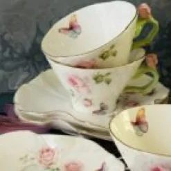 Butterfly Garden Rose Set (set of six cups and saucers)