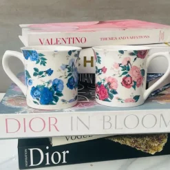 Coffee Mug Rimmed - Wide Blue Roses(single piece)