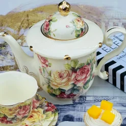 Colourful Beige Floral Tea Set (31 Piece Tea Set)