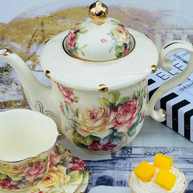 Colourful Beige Floral Tea Set (31 Piece Tea Set)