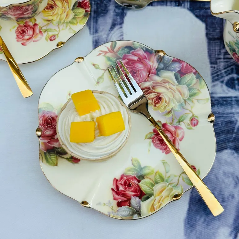 Colourful Beige Floral Tea Set (31 Piece Tea Set)
