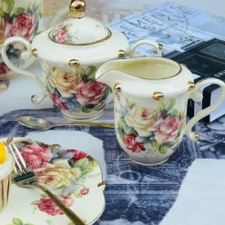 Colourful Beige Floral Tea Set (31 Piece Tea Set)