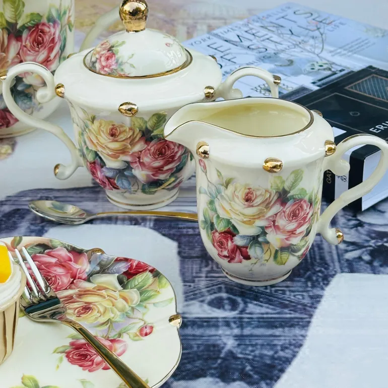 Colourful Beige Floral Tea Set (31 Piece Tea Set)