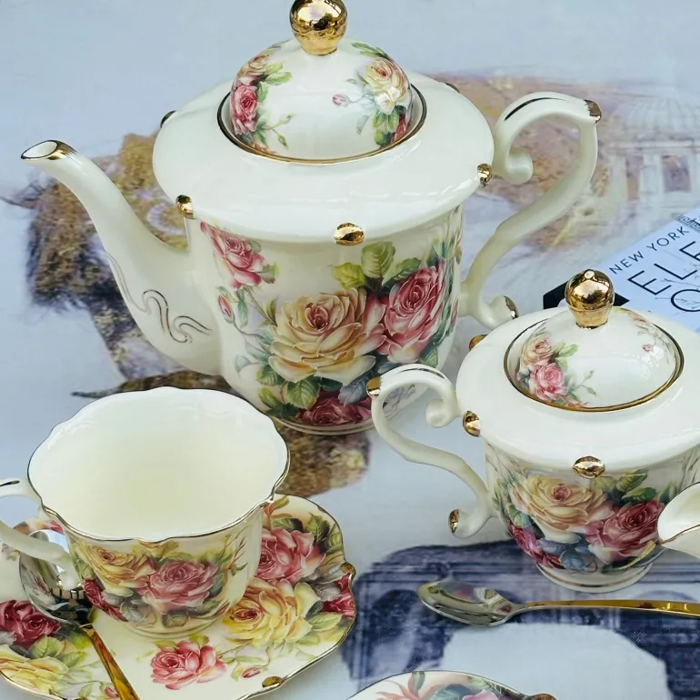 Colourful Beige Floral Tea Set (31 Piece Tea Set)