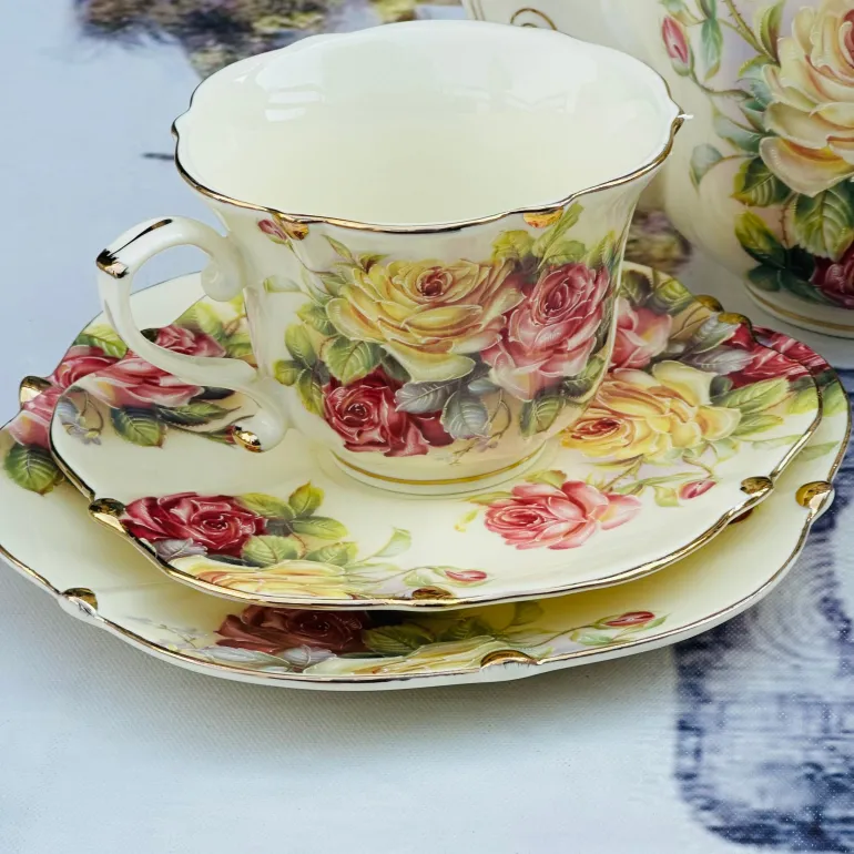 Colourful Beige Floral Tea Set (31 Piece Tea Set)