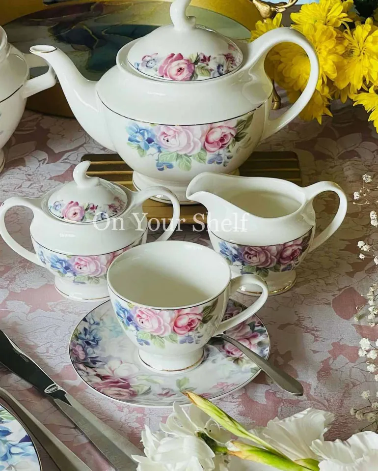 Colourful Dream Pink & Blue Floral Dinner Set (85 piece for 12 people)