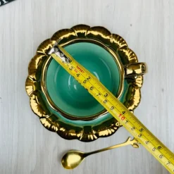 Cups & Saucers Teal Green Gold Edging (set of six)