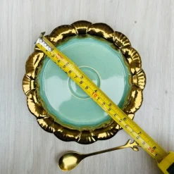 Cups & Saucers Teal Green Gold Edging (set of six)