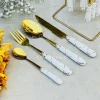 Cutlery Set 24 Piece Gold w/ Ceramic Marble Hilt and Stand-White