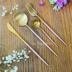 Fine Dining Cutlery Set 24 Piece Pink & Gold