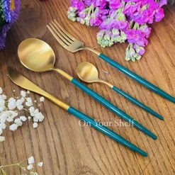 Fine Dining Cutlery set 24 Piece Green & Gold