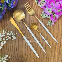 Fine Dining Cutlery Set 24 Piece White & Gold