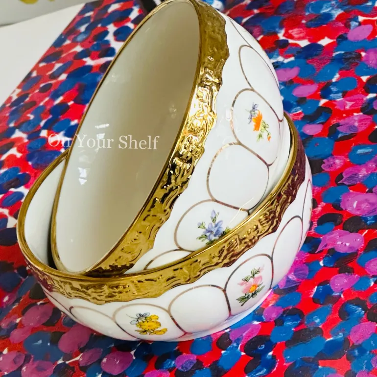 Golden Bloom Artisan Dinnerware Set (24 Piece Plate Set)