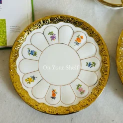 Golden Bloom Artisan Dinnerware Set (24 Piece Plate Set)