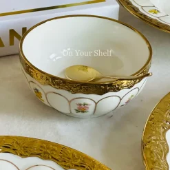 Golden Bloom Artisan Dinnerware Set (24 Piece Plate Set)