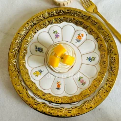 Golden Bloom Artisan Dinnerware Set (24 Piece Plate Set)