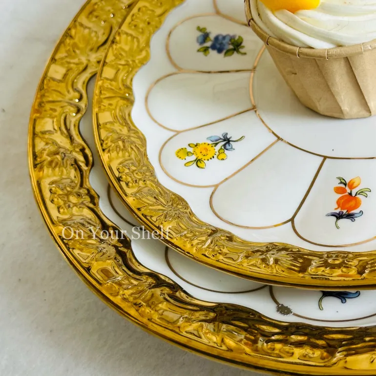 Golden Bloom Artisan Dinnerware Set (24 Piece Plate Set)