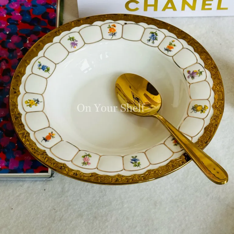 Golden Bloom Artisan Dinnerware Set (24 Piece Plate Set)