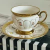 Golden Bloom Artisan Tea Cups & Saucers (Set Of Six)