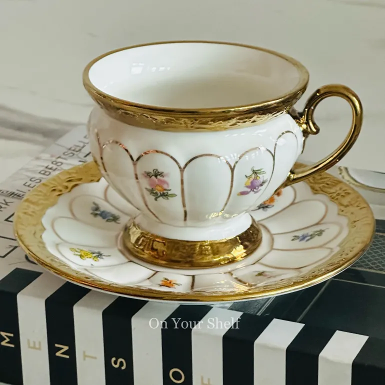 Golden Bloom Artisan Tea Cups & Saucers (Set Of Six)