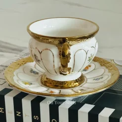 Golden Bloom Artisan Tea Cups & Saucers (Set Of Six)