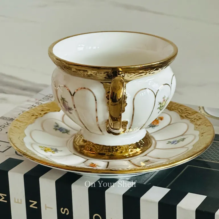 Golden Bloom Artisan Tea Cups & Saucers (Set Of Six)