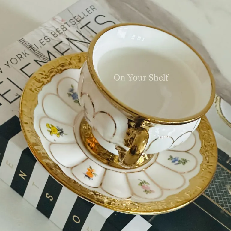 Golden Bloom Artisan Tea Cups & Saucers (Set Of Six)