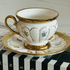Golden Bloom Artisan Tea Cups & Saucers (Set Of Six)