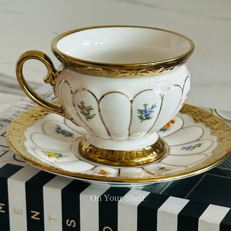 Golden Bloom Artisan Tea Cups & Saucers (Set Of Six)