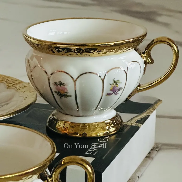 Golden Bloom Artisan Tea Cups & Saucers (Set Of Six)