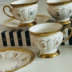 Golden Bloom Artisan Tea Cups & Saucers (Set Of Six)