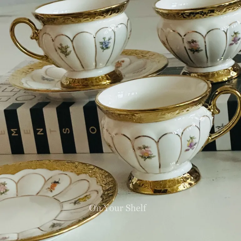 Golden Bloom Artisan Tea Cups & Saucers (Set Of Six)