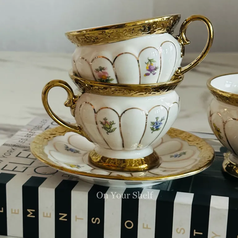Golden Bloom Artisan Tea Cups & Saucers (Set Of Six)