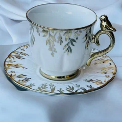 Golden Leaf Songbird Tea Set (set of six cups and saucers)