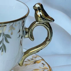 Golden Leaf Songbird Tea Set (set of six cups and saucers)
