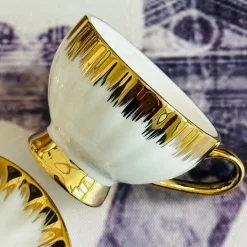 Golden Winged Haven (set of six cups and saucers, teapot, wooden stand)
