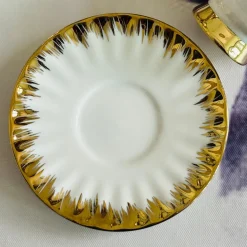 Golden Winged Haven (set of six cups and saucers, teapot, wooden stand)
